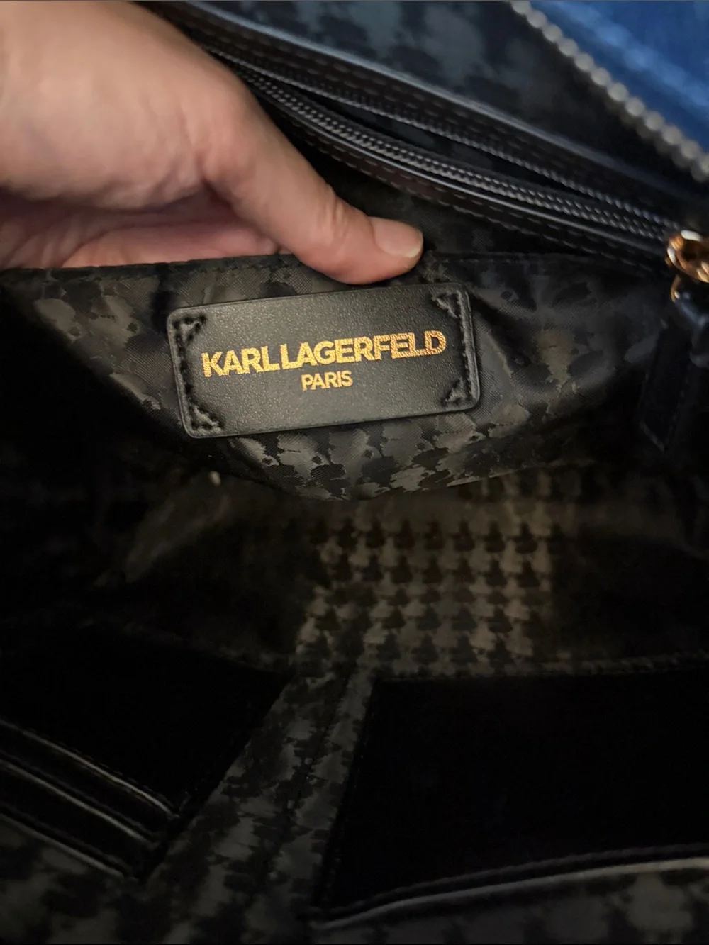Karl Lagerfeld Navy and Light Blue Logo Tote with Charm